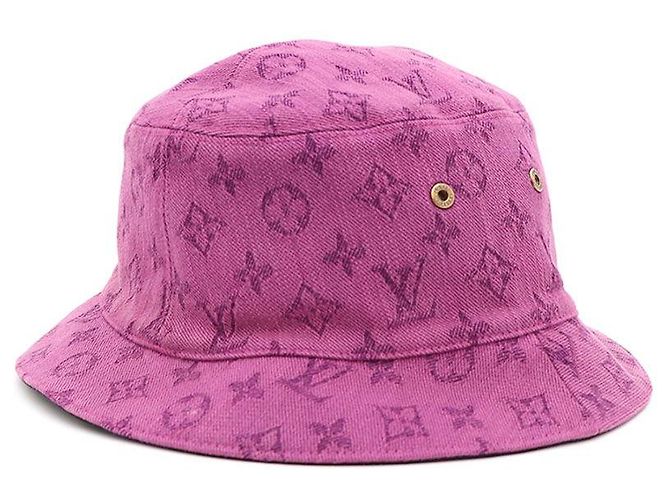 Louis Vuitton Bucket Hat aus lila Denim mit Monogramm - Mittel - Ansicht 2