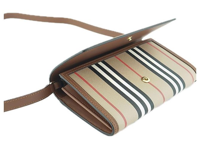 Burberry Borsa a tracolla a righe in pelle per donne Marrone - vista 10