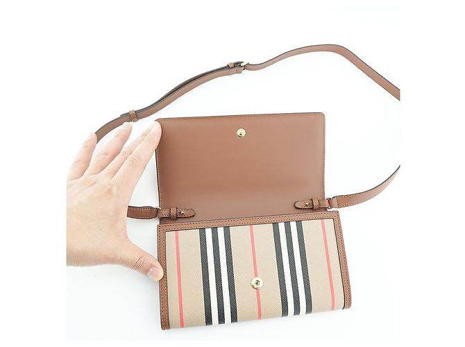 Burberry Borsa a tracolla a righe in pelle per donne Marrone - vista 11