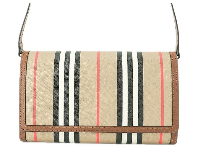 Burberry Borsa a tracolla a righe in pelle per donne Marrone - vista 3