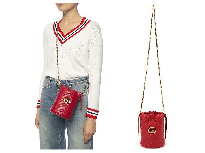 Gucci Mini borsa a secchiello Marmont GG rossa Rosso - vista 14