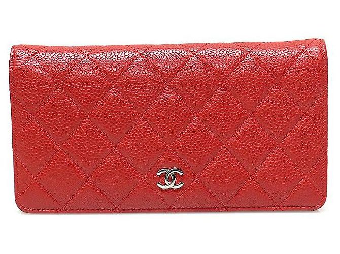 Chanel Portafoglio Lungo Classico in Argento con Caviale Rosso - vista 2