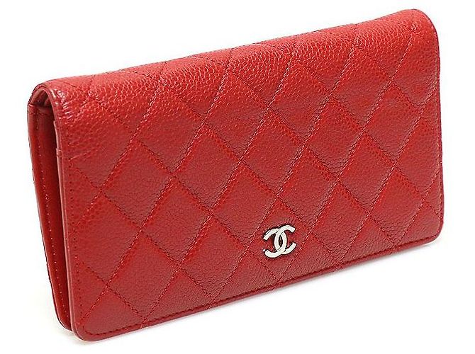 Chanel Portafoglio Lungo Classico in Argento con Caviale Rosso - vista 3