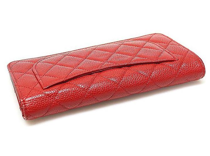 Chanel Portafoglio Lungo Classico in Argento con Caviale Rosso - vista 4