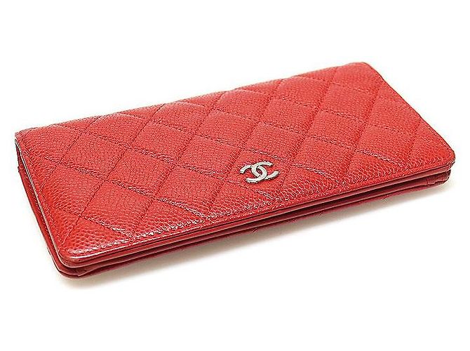 Chanel Portafoglio Lungo Classico in Argento con Caviale Rosso - vista 5