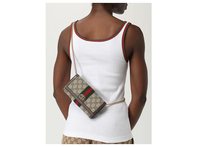 Gucci Portafoglio con catena Ophidia Marrone - vista 5