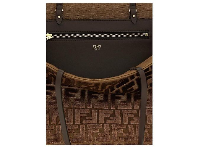 Fendi Große Jacquard-Shopper-Tasche Braun - Ansicht 7