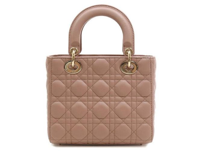 Lady Dior Piccola Cannage in Pelle di Agnello Rosa - vista 3