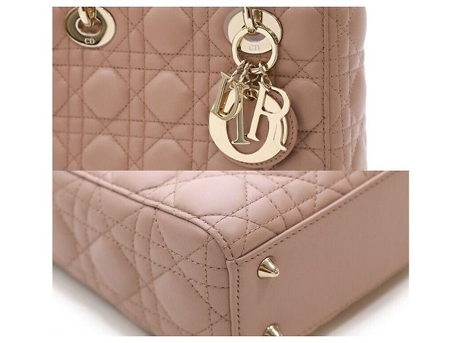 Lady Dior Piccola Cannage in Pelle di Agnello Rosa - vista 7