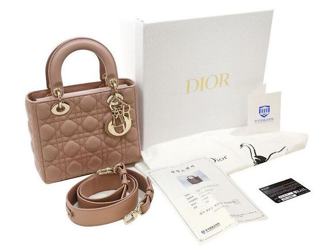 Lady Dior Piccola Cannage in Pelle di Agnello Rosa - vista 8