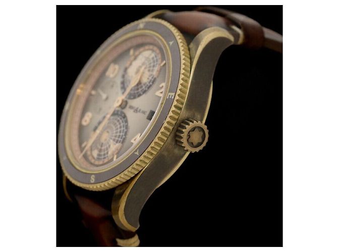 Montblanc Giosphere Edição Limitada Bronze Automático Pulseira de Couro Dourado - vista 2