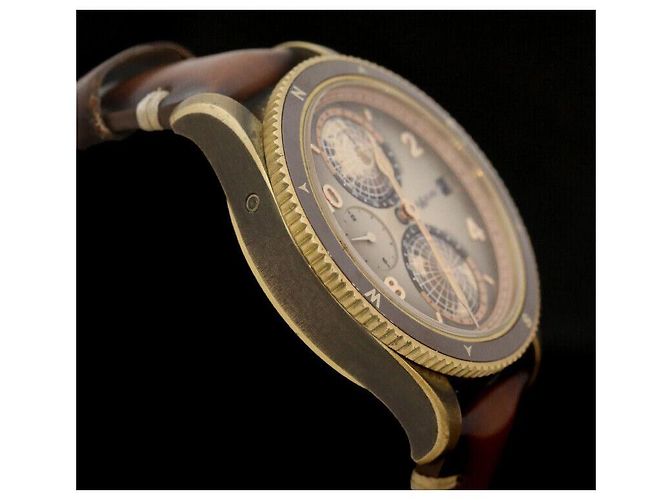 Montblanc Giosphere Edição Limitada Bronze Automático Pulseira de Couro Dourado - vista 3
