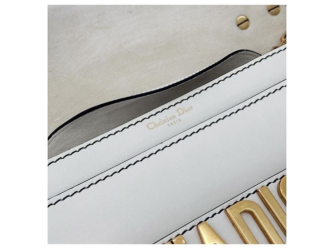 Dior Borsa a tracolla in pelle con patta e catena bianca Bianco - vista 12