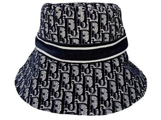 Dior Cappello bucket in ricamo obliquo blu navy - vista 4
