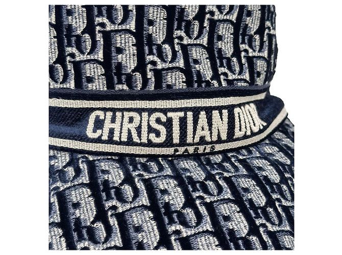 Dior Cappello bucket in ricamo obliquo blu navy - vista 6
