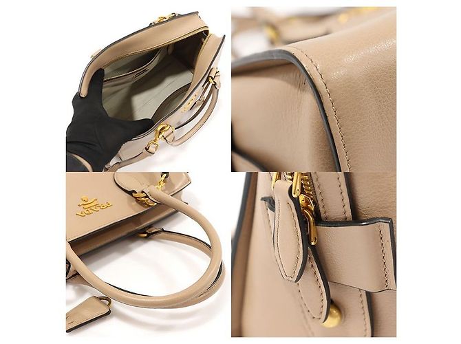 Double Prada Beige Grace Piel de Ternera Letra Dorada Dorado - vista 6