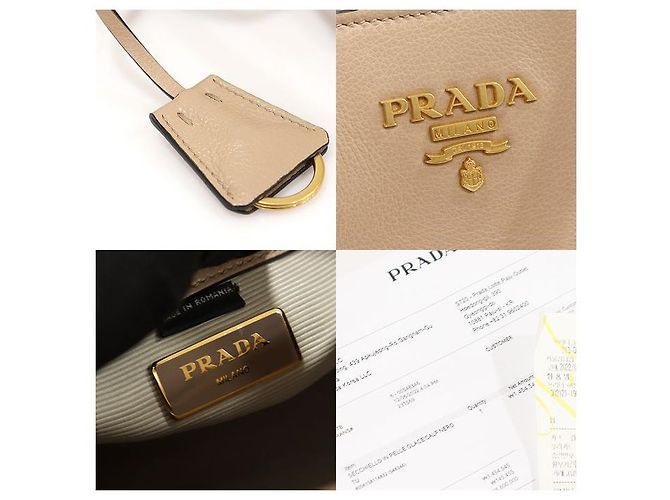 Double Prada Beige Grace Piel de Ternera Letra Dorada Dorado - vista 7