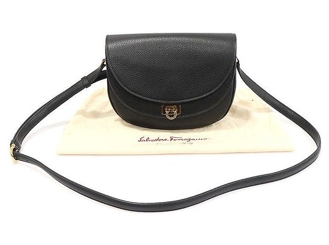 Salvatore Ferragamo Piccola borsa a tracolla in pelle di vitello nera con Gancini dorato Nero - vista 2