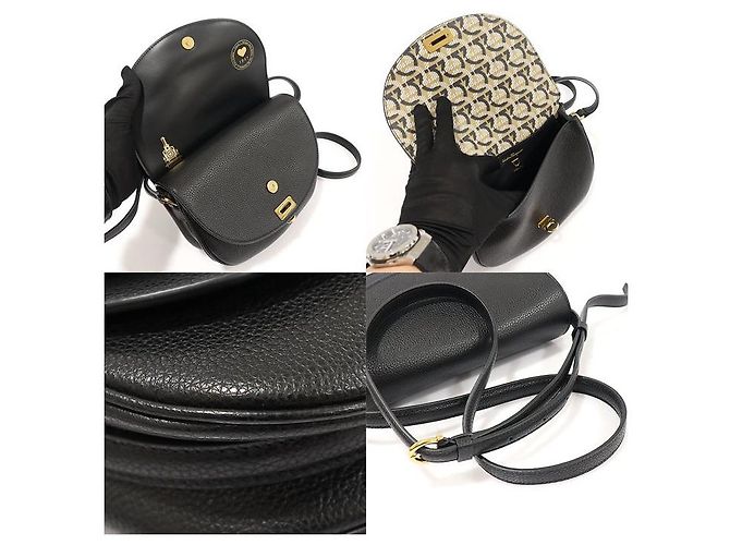 Salvatore Ferragamo Piccola borsa a tracolla in pelle di vitello nera con Gancini dorato Nero - vista 6
