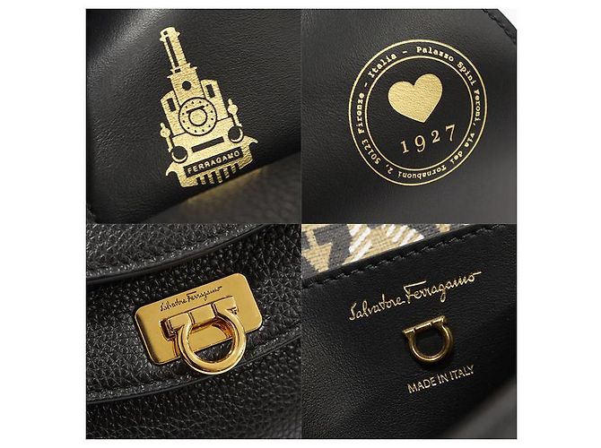 Salvatore Ferragamo Piccola borsa a tracolla in pelle di vitello nera con Gancini dorato Nero - vista 7