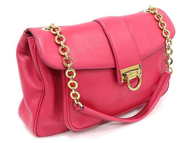 Salvatore Ferragamo Borsa a Spalla PAULA Gancini in Pelle Rosa - vista 2