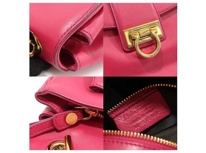 Salvatore Ferragamo Borsa a Spalla PAULA Gancini in Pelle Rosa - vista 7
