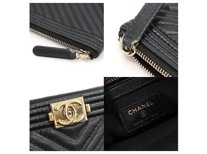 Boy Chanel Clutch New Medium Chevron in Agnello Nero con Dettagli in Oro - vista 7
