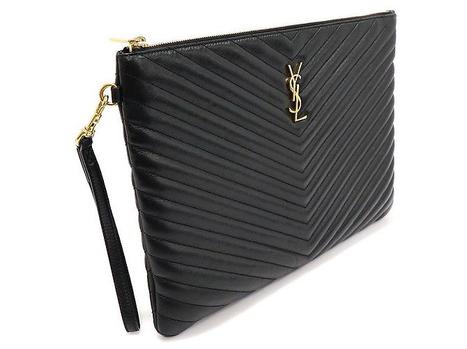 Saint Laurent Clutch porta documenti Monogram trapuntato nero con tracolla - vista 2