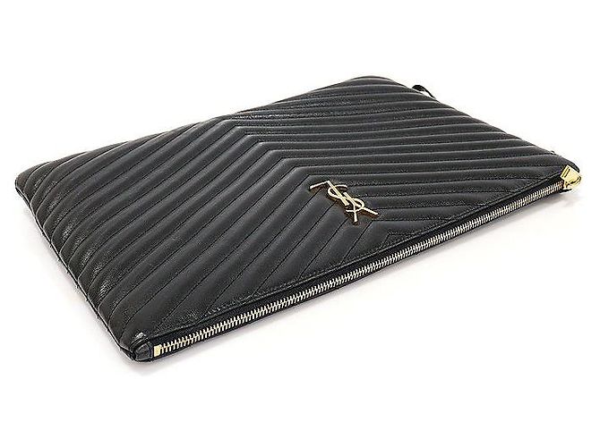 Saint Laurent Clutch porta documenti Monogram trapuntato nero con tracolla - vista 3