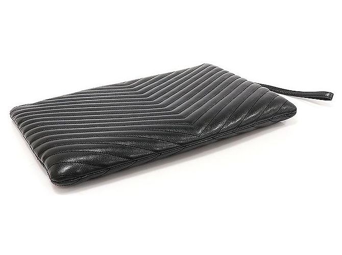Saint Laurent Clutch porta documenti Monogram trapuntato nero con tracolla - vista 4