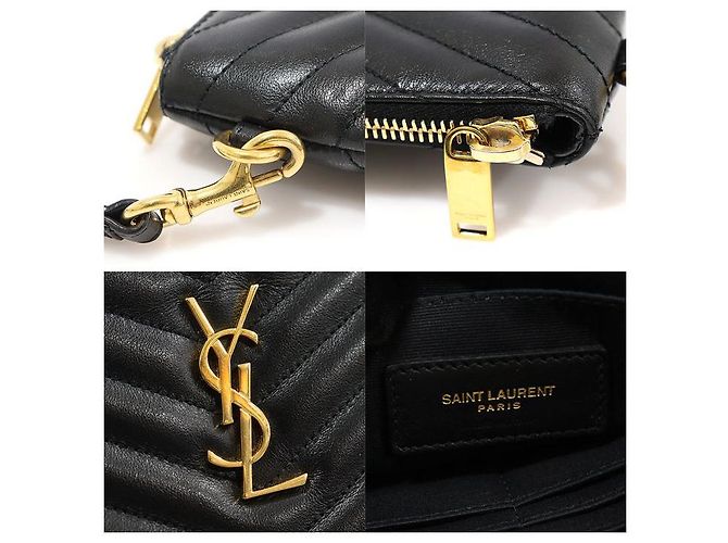 Saint Laurent Clutch porta documenti Monogram trapuntato nero con tracolla - vista 7