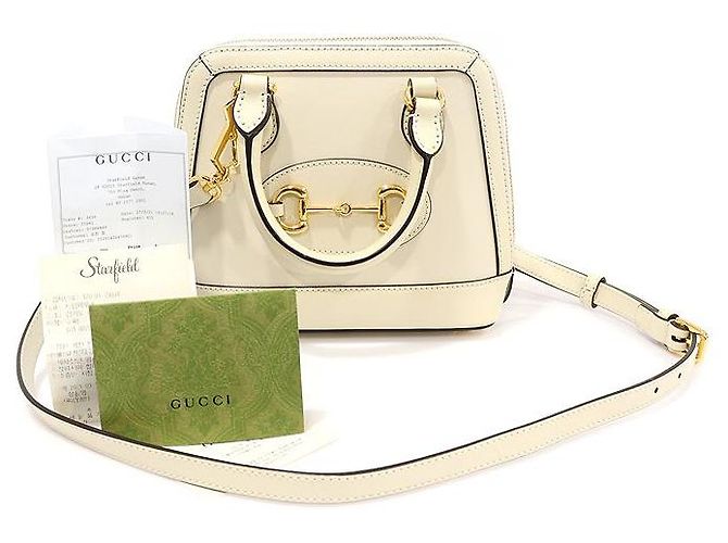 Gucci Mini-Handtasche aus weißem Leder mit Pferdebit - Ansicht 2