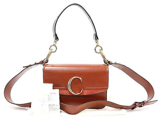 Chloé Double Carry Piccolo in Pelle di Vitello Lucida in Marrone Sepia - vista 2