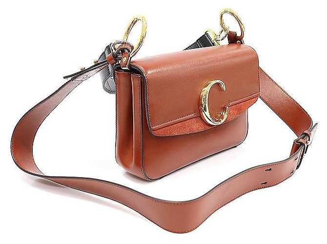 Chloé Double Carry Piccolo in Pelle di Vitello Lucida in Marrone Sepia - vista 3