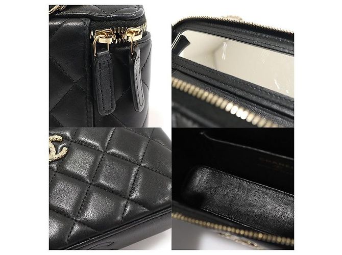 Vanity Chanel Schminktasche mit Obergriff aus schwarzem Lammleder und Kamelienblüte (eingebauter Chip) - Ansicht 6