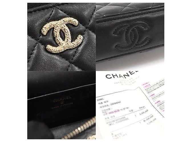 Vanity Chanel Schminktasche mit Obergriff aus schwarzem Lammleder und Kamelienblüte (eingebauter Chip) - Ansicht 7