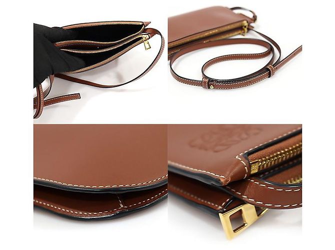 Gate Loewe Pochette incrociata in pelle di vitello marrone con doppia zip - vista 6