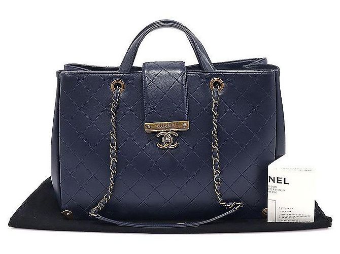 Chanel Navy Calfskin Quilted Metal Chain Tote Series) Blue - view 2