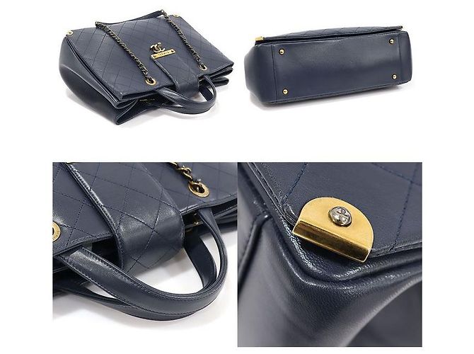 Chanel Navy Calfskin Quilted Metal Chain Tote Series) Blue - view 5