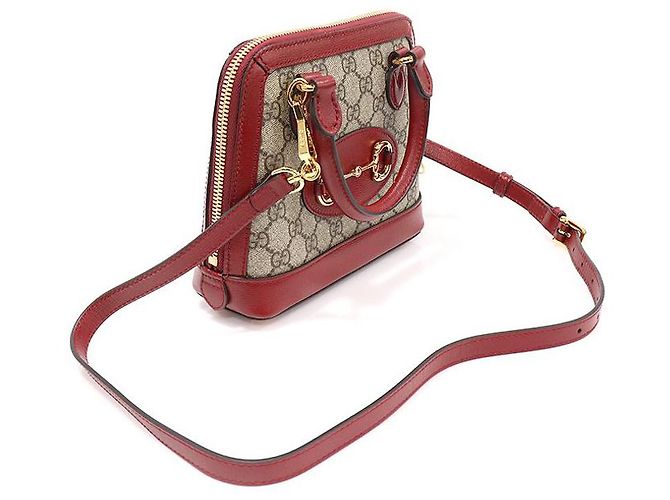 Gucci Borsa mini in pelle rossa con GG Supreme e morsetto Marrone - vista 3