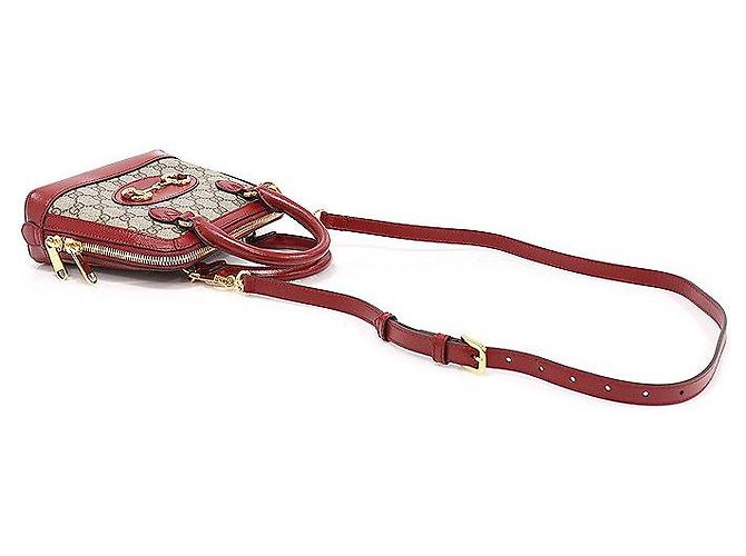 Gucci Borsa mini in pelle rossa con GG Supreme e morsetto Marrone - vista 4