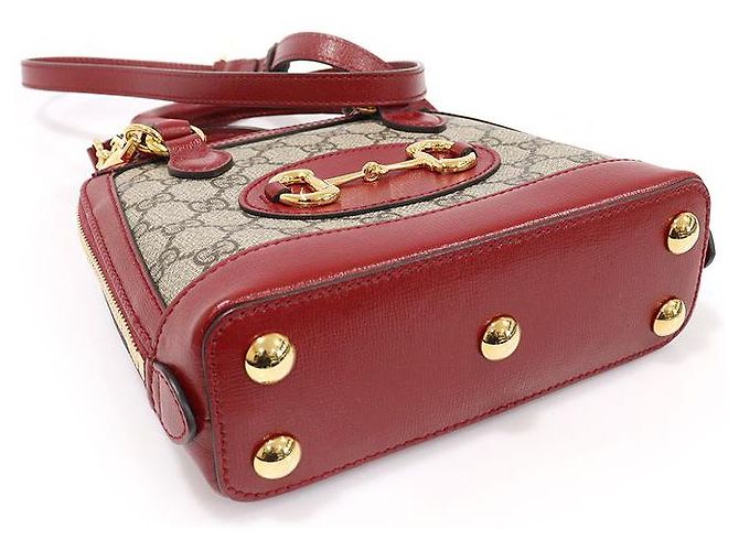 Gucci Borsa mini in pelle rossa con GG Supreme e morsetto Marrone - vista 5