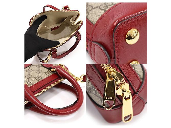 Gucci Borsa mini in pelle rossa con GG Supreme e morsetto Marrone - vista 6