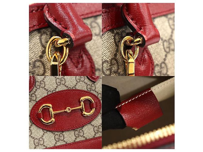 Gucci Borsa mini in pelle rossa con GG Supreme e morsetto Marrone - vista 7