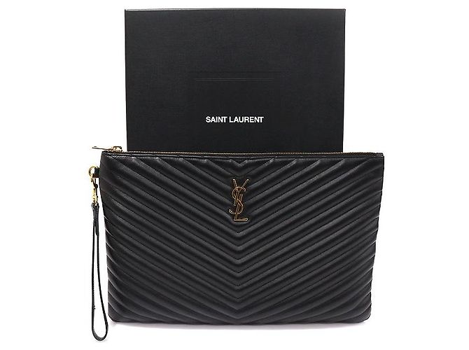 Saint Laurent Clutch porta documenti Monogram matelassé nero con tracolla - vista 2