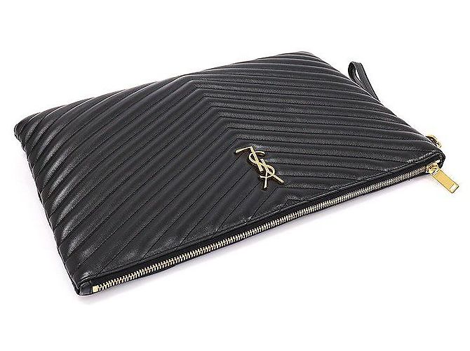 Saint Laurent Clutch porta documenti Monogram matelassé nero con tracolla - vista 4