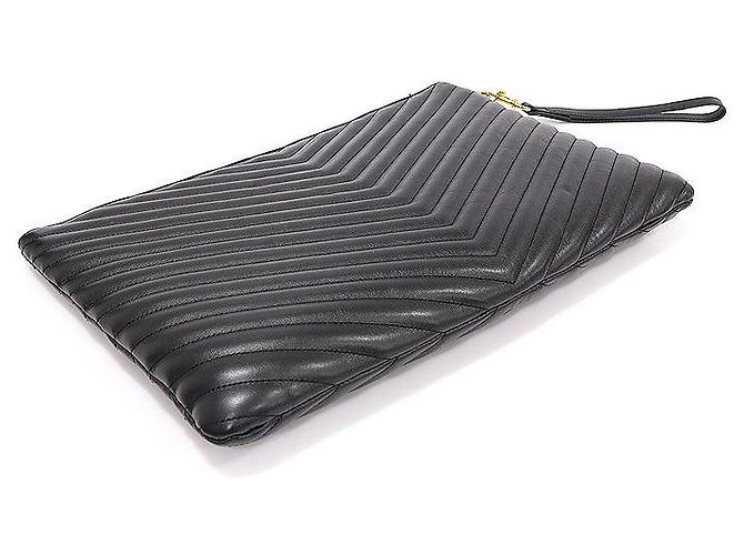 Saint Laurent Clutch porta documenti Monogram matelassé nero con tracolla - vista 5