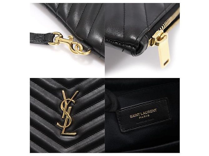 Saint Laurent Clutch porta documenti Monogram matelassé nero con tracolla - vista 7
