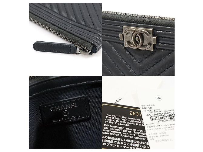 Boy Chanel Clutch New Medium Chevron in agnello blu navy - vista 7