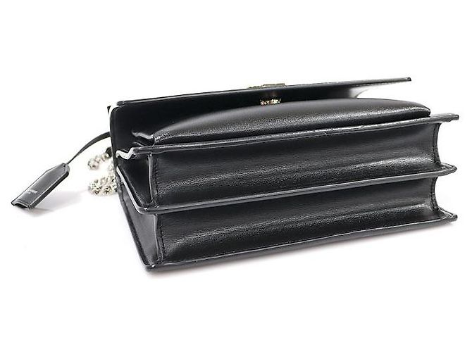 Saint Laurent Borsa a spalla media in pelle di vitello nera con catena argentata Sunset Nero - vista 5